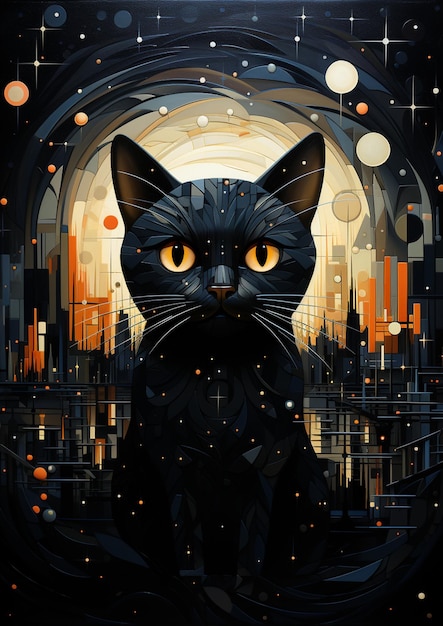도시 생성 AI 앞에 앉아있는 검은 고양이가 있습니다.