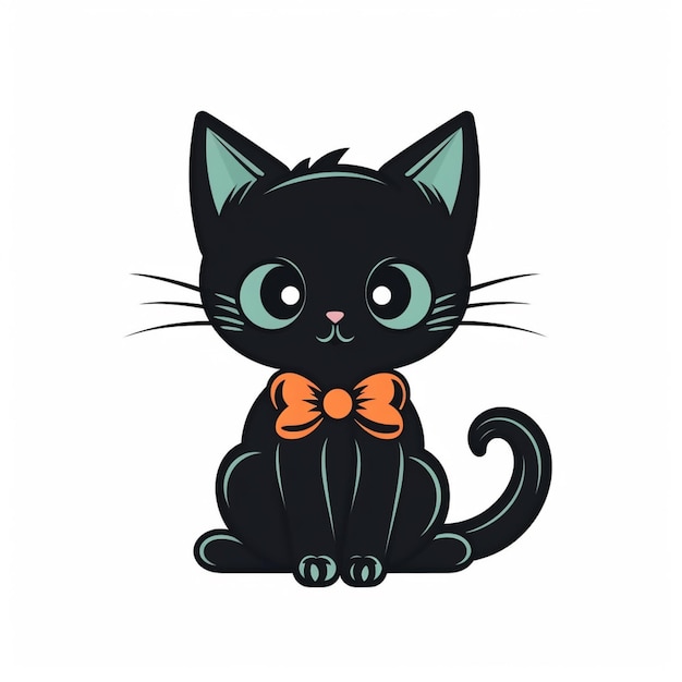 there is a black cat with a bow tie sitting down generative ai