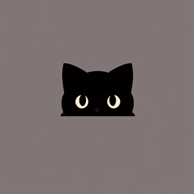 輝く目を持つ黒い猫が穴から突き出しています
