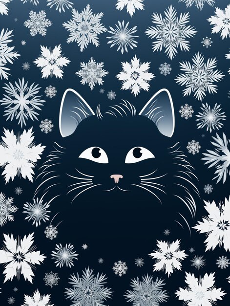 Photo there is a black cat with a white nose and a snowflakes generative ai