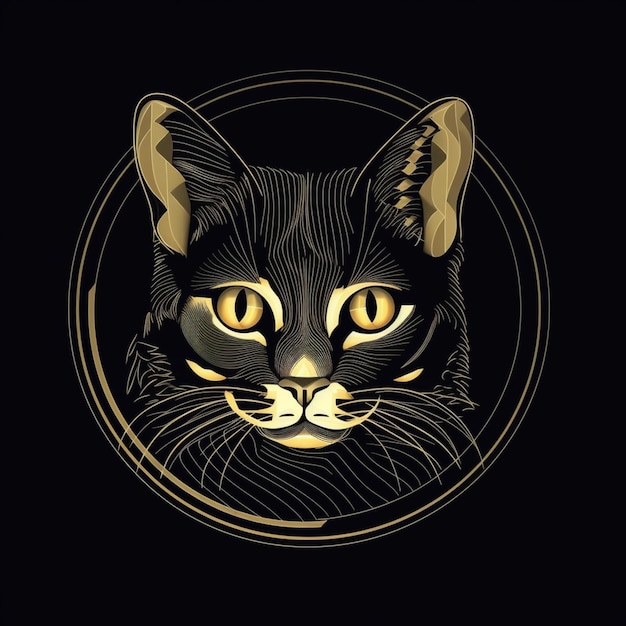 Photo there is a black cat with yellow eyes and a gold frame generative ai