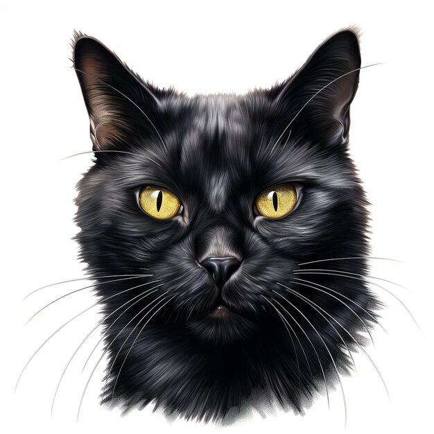 there is a black cat with yellow eyes looking at the camera generative ai