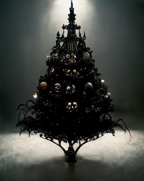 Photo there is a black christmas tree with ornaments on it generative ai