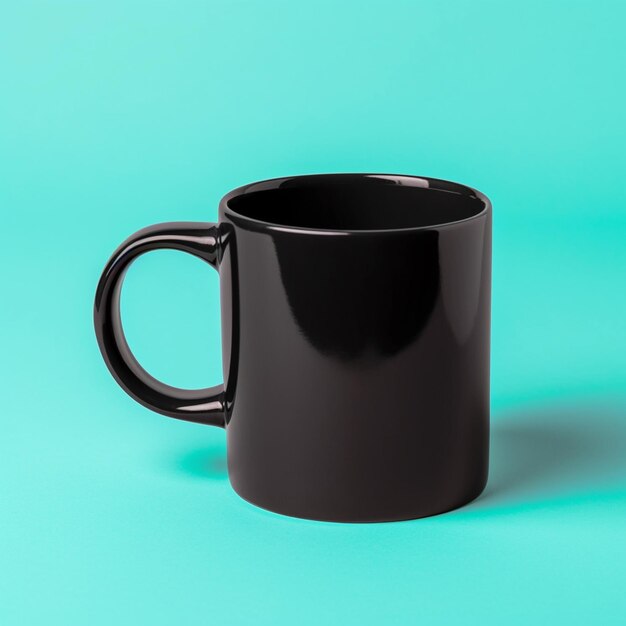 There is a black coffee mug on a blue background generative ai