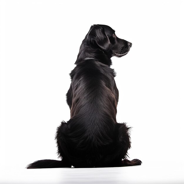 Photo there is a black dog sitting on the floor looking up generative ai