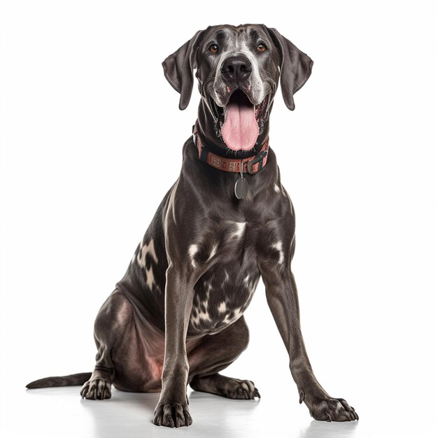 There is a black dog sitting on the floor with its tongue out generative ai