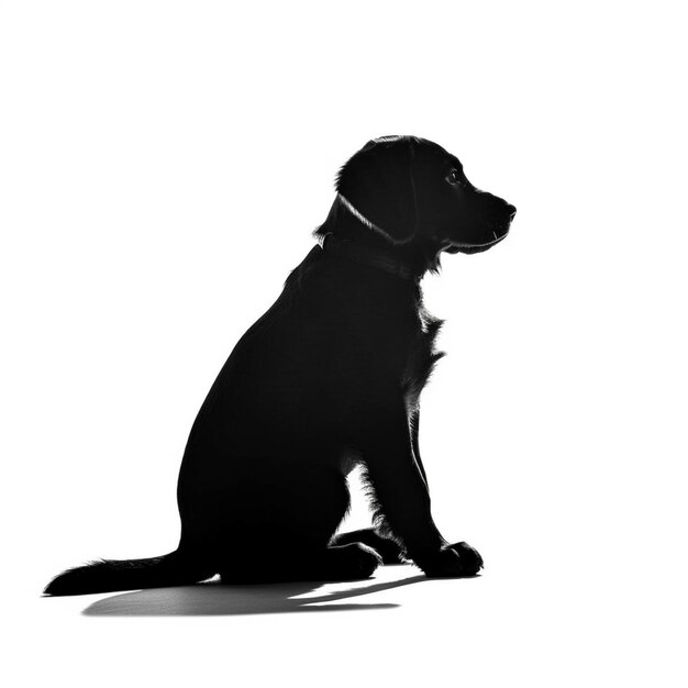 Photo there is a black dog sitting on the ground with a white background generative ai