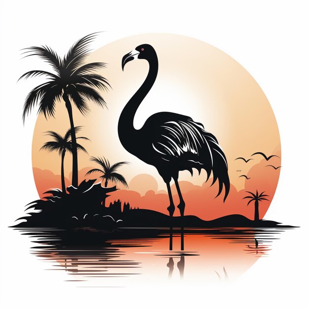 there is a black flamingo standing in the water at sunset generative ai