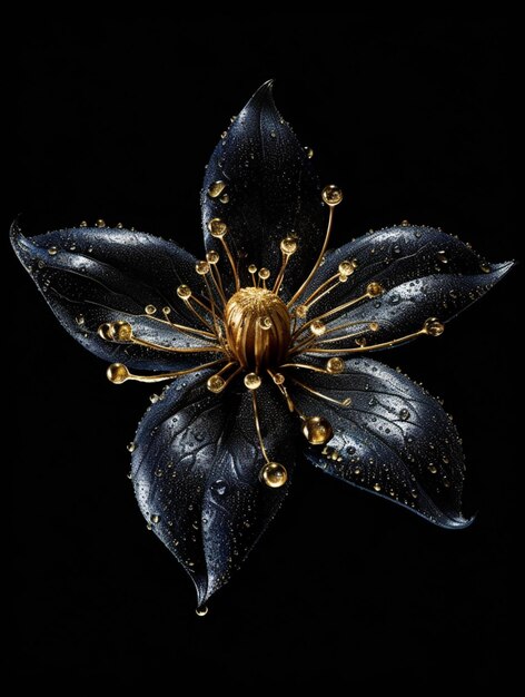 Photo there is a black flower with gold dots on it generative ai