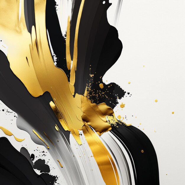 There is a black and gold abstract painting with a white background generative ai