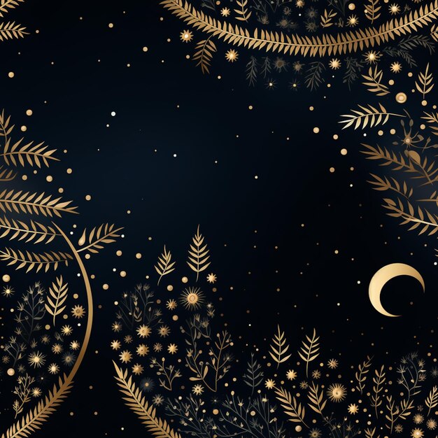 Photo there is a black and gold christmas background with gold stars and a crescent generative ai