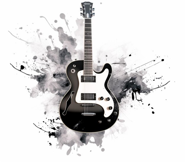 Photo there is a black guitar with a white fret on it generative ai