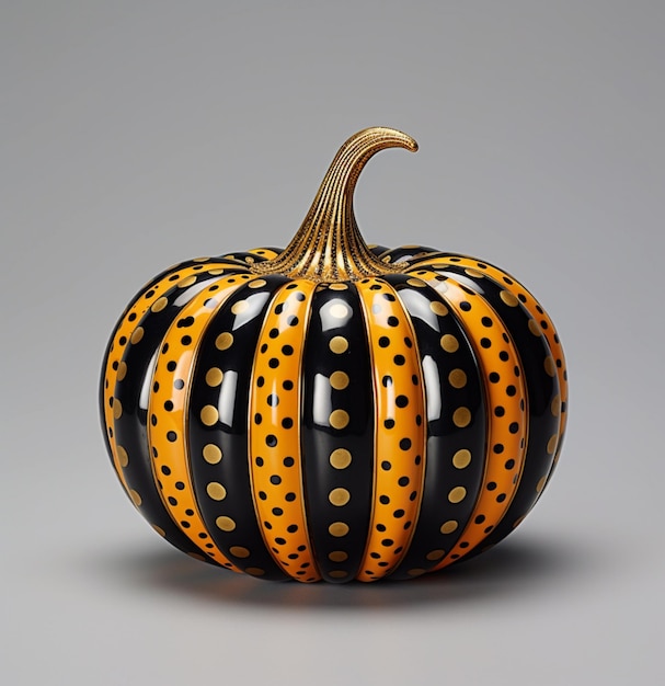 There is a black and orange pumpkin with polka dots on it generative ai