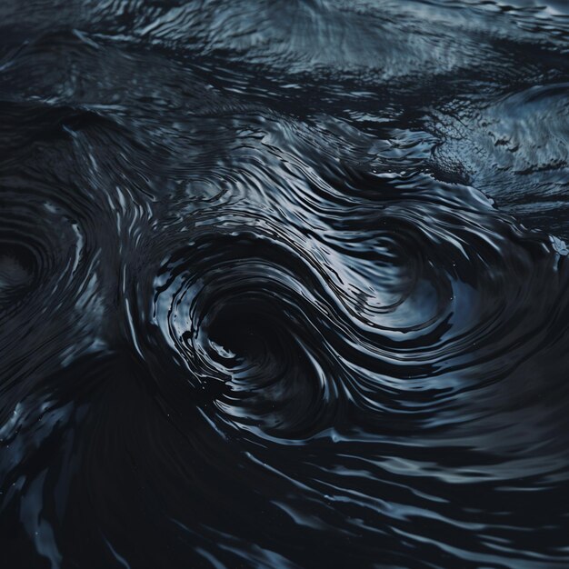 Photo there is a black swirl in the water with a black background generative ai