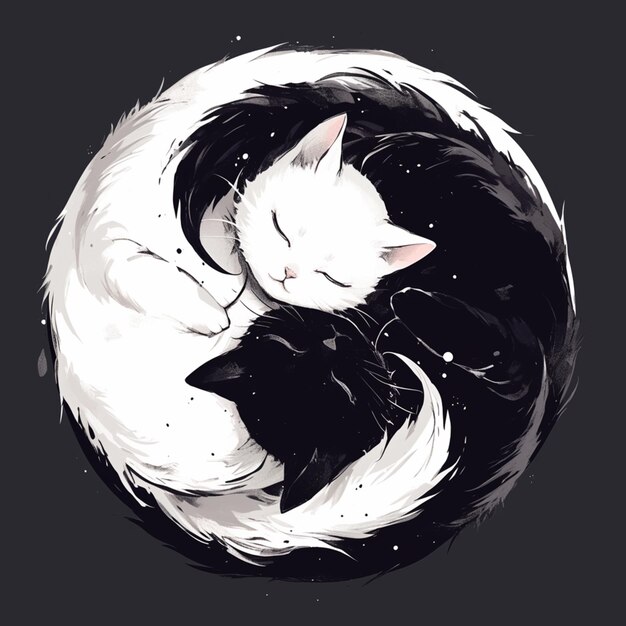 Photo there is a black and white cat curled up in a circle generative ai