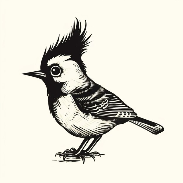 there is a black and white drawing of a bird with a mohawk generative ai