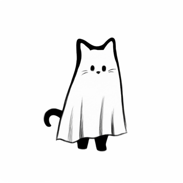 ドレスを着た猫の白黒の絵があります 生成 AI