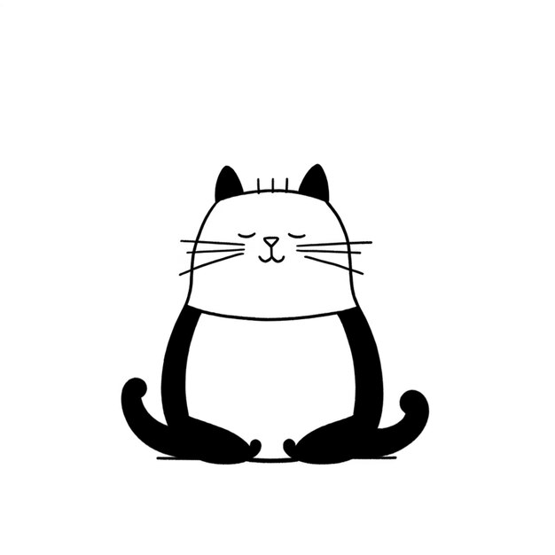 Photo there is a black and white drawing of a cat sitting on the ground generative ai