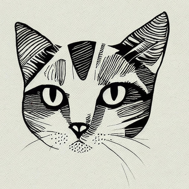 There is a black and white drawing of a cats face generative ai