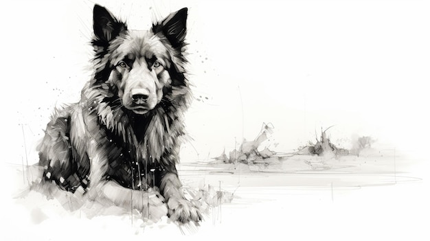 There is a black and white drawing of a dog laying down generative ai