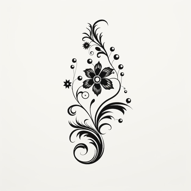 there is a black and white drawing of a flower with swirls generative ai