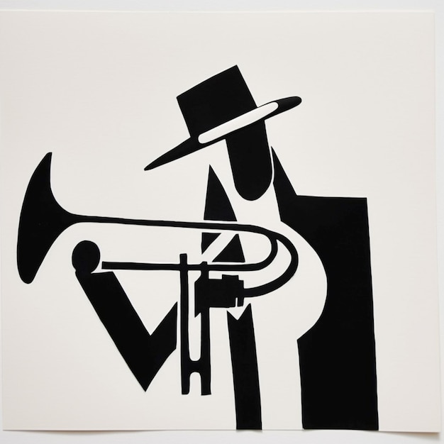 there is a black and white drawing of a man playing a trumpet generative ai