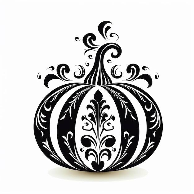 Photo there is a black and white drawing of a pumpkin with swirly designs generative ai