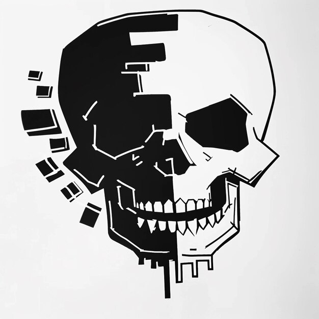 Photo there is a black and white drawing of a skull with a broken jaw generative ai