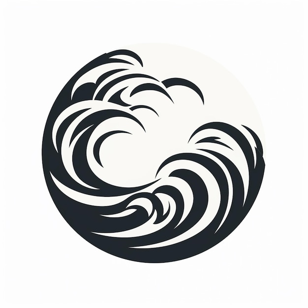 Photo there is a black and white image of a wave in a circle generative ai