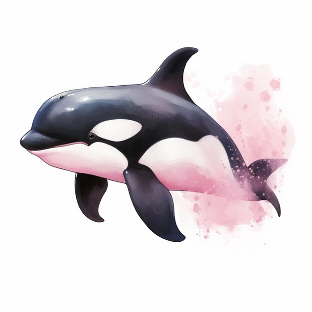 there is a black and white orca whale with a pink spot generative ai