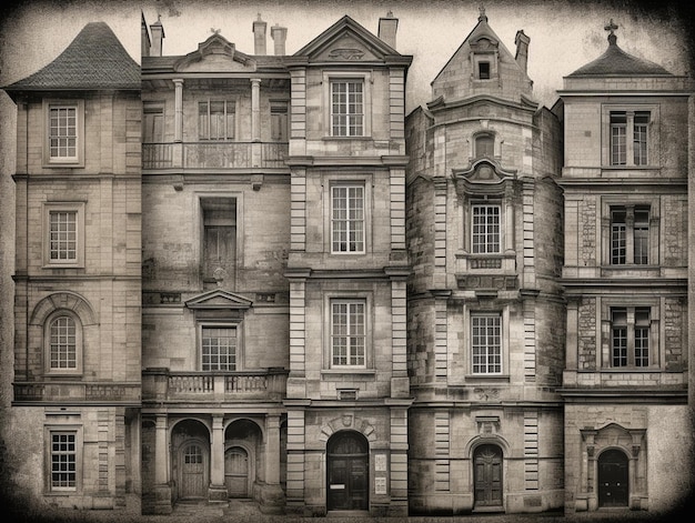 there is a black and white photo of a building with a clock on it generative ai