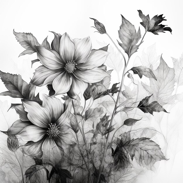 there is a black and white photo of a bunch of flowers generative ai