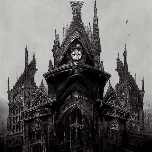 there is a black and white photo of a gothic building generative ai