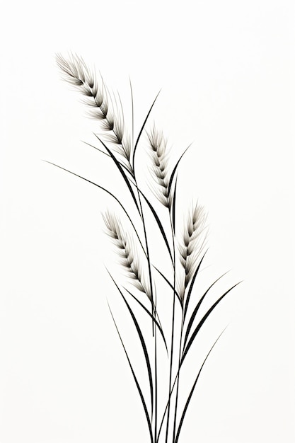 Есть черно-белая фотография растения с длинными стеблями генеративный ai