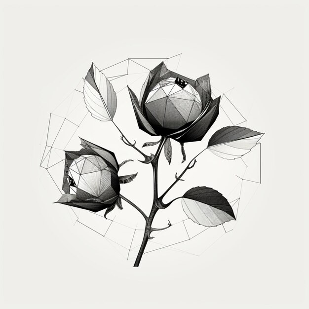there is a black and white photo of a rose with a spider on it generative ai