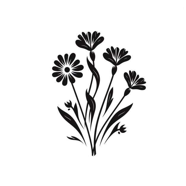 Photo there is a black and white picture of a bunch of flowers generative ai