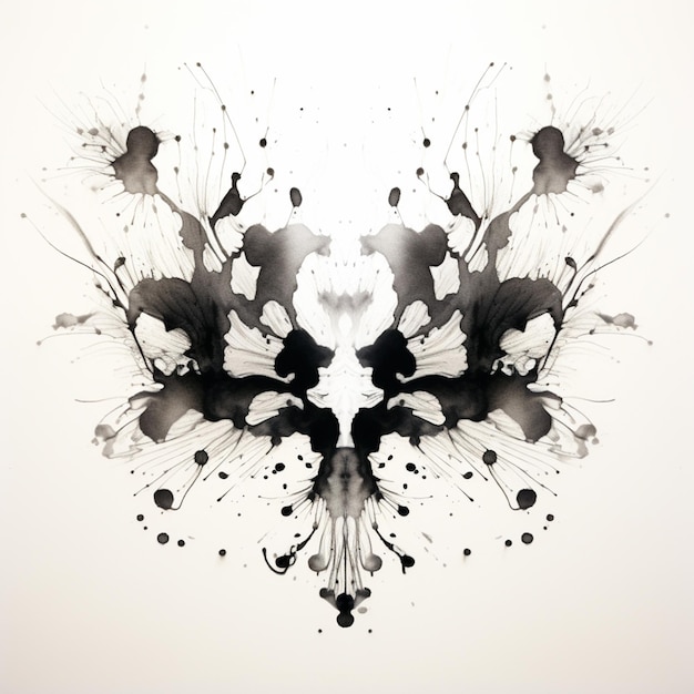 Photo there is a black and white picture of a butterfly with paint splatters generative ai