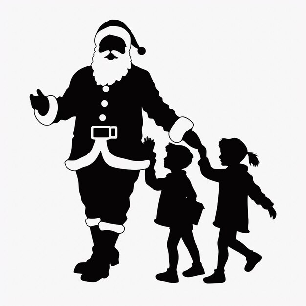 Photo there is a black and white silhouette of a santa claus and two children generative ai