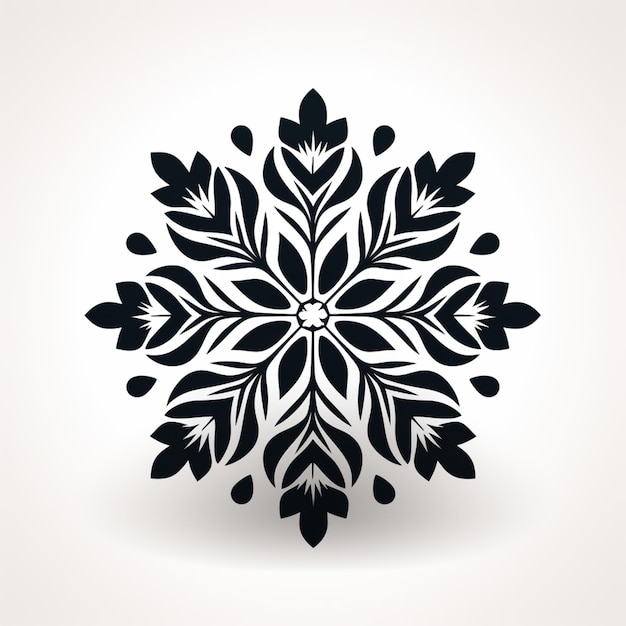 there is a black and white snowflake with leaves on it generative ai