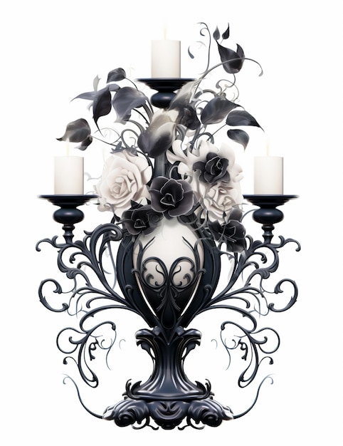 黒と白の花瓶に や花が飾られている