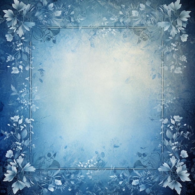 There is a blue background with a floral border and a white frame generative ai