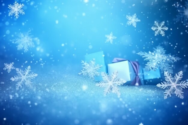 There is a blue background with snowflakes and a gift generative ai