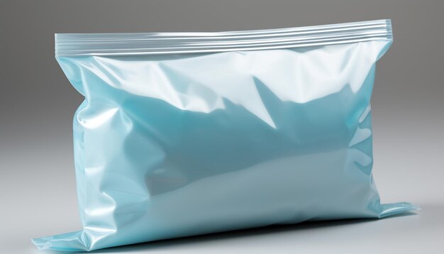 there is a blue bag of food that is sitting on a table generative ai