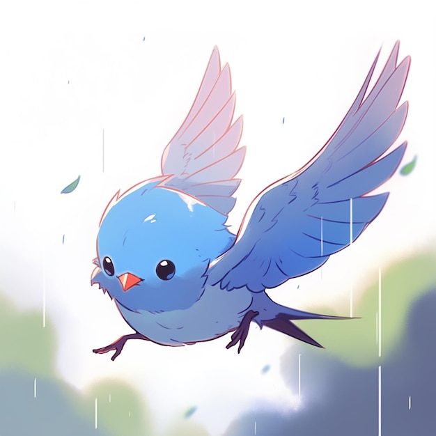В воздухе летит синяя птица с расправленными крыльями.