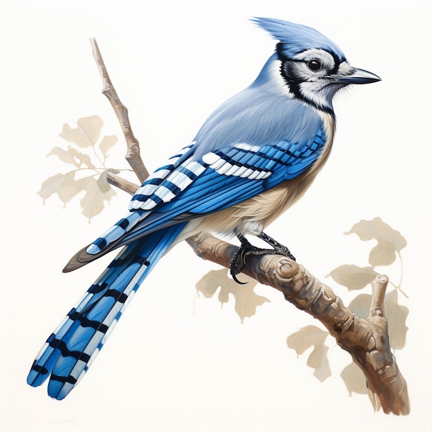 There is a blue bird sitting on a branch of a tree generative ai