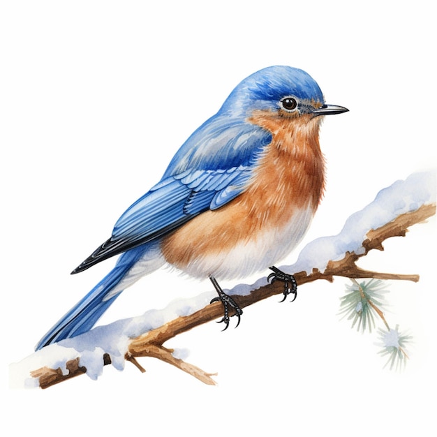 There is a blue bird sitting on a branch of a tree generative ai