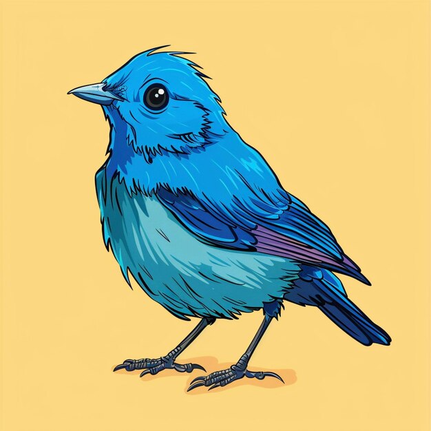 there is a blue bird with a black beak on a yellow background generative ai