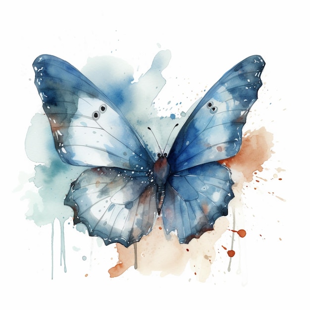 есть голубая бабочка с белым пятном на крыльях, генеративный ИИ