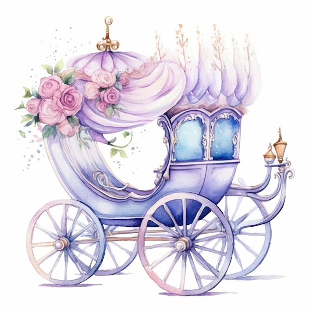 Foto c'è una carrozza blu con un baldacchino fiorito e una carrozza blu con fiori generativi ai