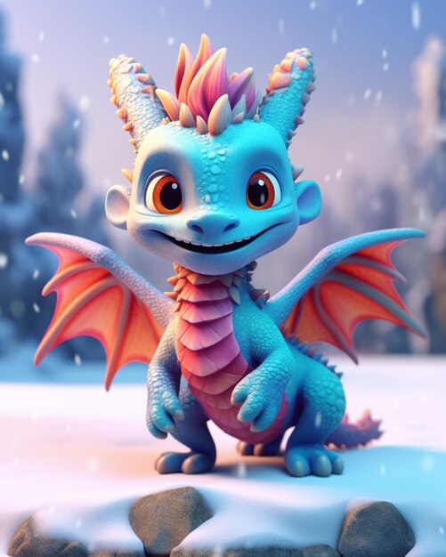 There is a blue dragon with pink wings and a pink tail generative ai